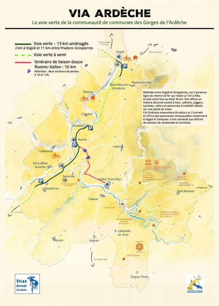 La Via Ardèche Gropierres - Ruoms - Voguë avance et j'ai bien envie de m'en rendre compte depuis mon vélo ! (image du site http://pontdarc-ardeche.fr)